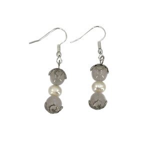 Clear Quartz and Pearl Beaded Earrings Upcycled